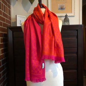 Orange and Pink jacquard wool scarf